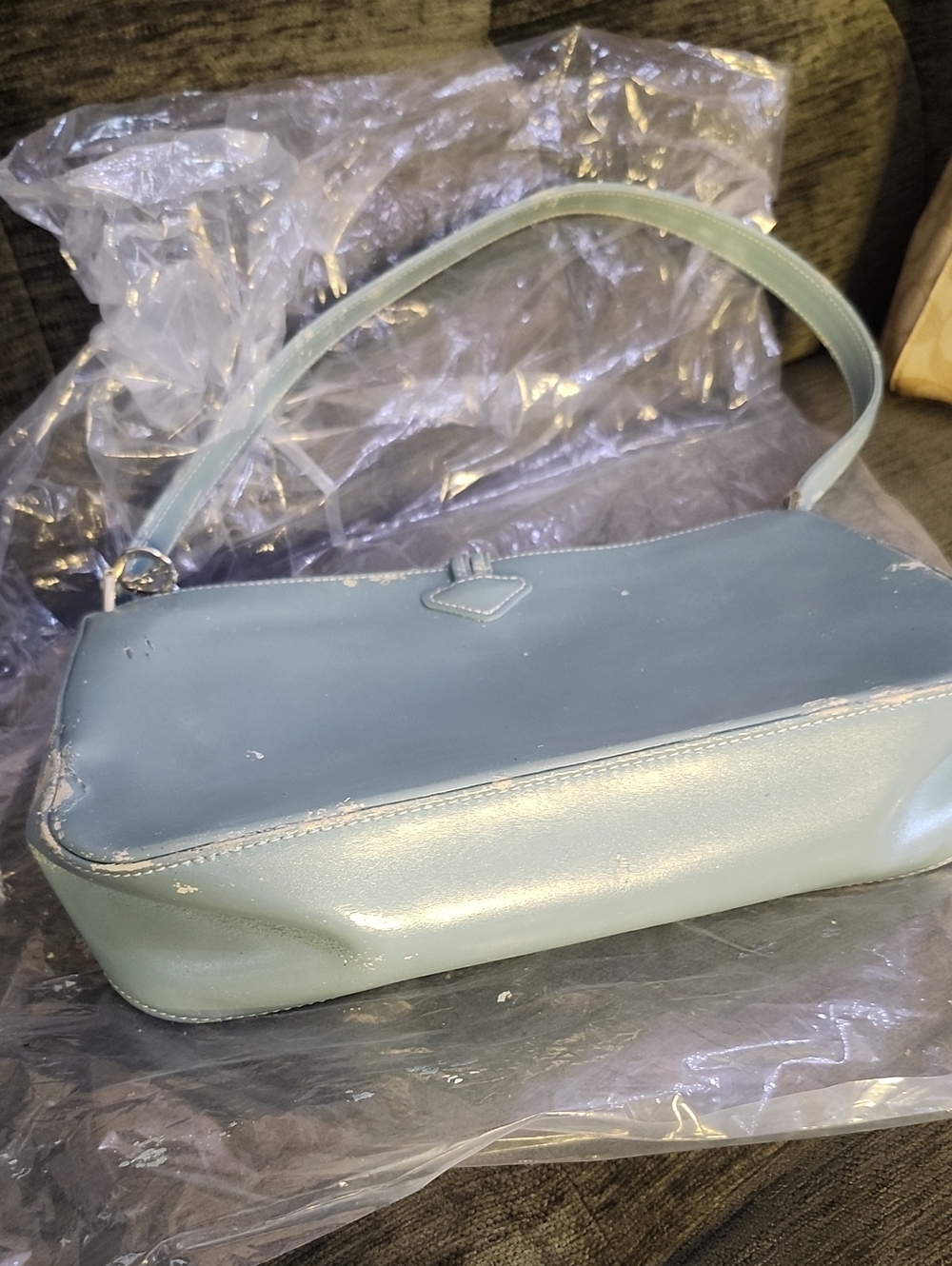 Longchamp RREHAB Light Blue Leather Shoulder Bag Peeling Throughout Exterior - Picture 7 of 13